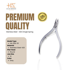 Stainless Steel Cuticle Nipper with Round Plier Head  and Jaw Size 14, 16,  (HN-068)