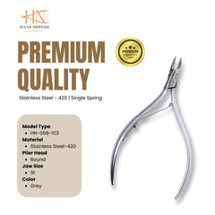 Stainless Steel Cuticle Nipper with Round Plier Head  and Jaw Size 14, 16,  (HN-068)